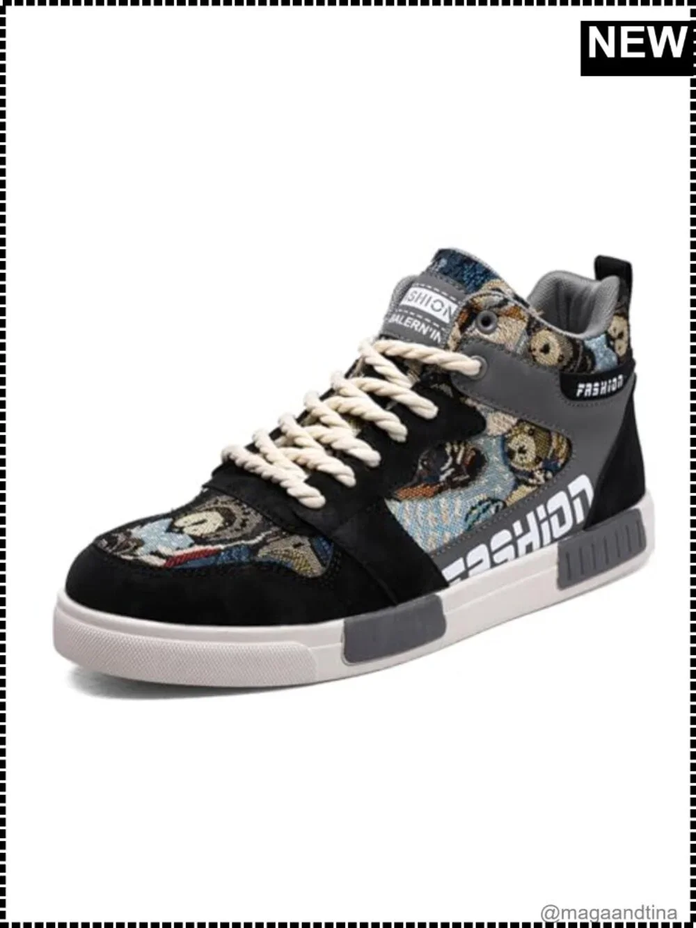 Men's High Top PU Skateboarding Sneakers Lace Up Athletic Shoes